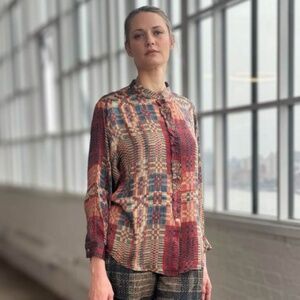 Raag Red and Blue Abstract Button Up Shirt